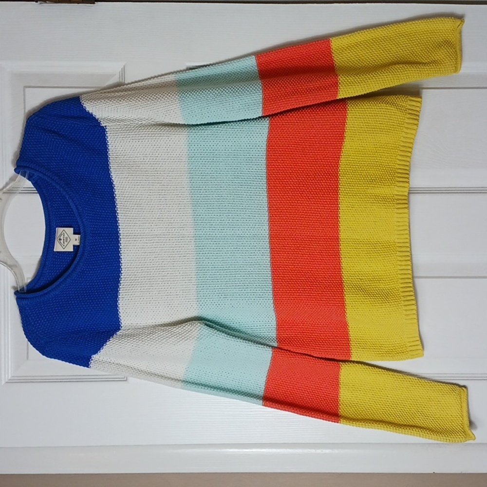St. John's Bay Color Block Striped Knit Pullover Summer Sweater Coastal Size M